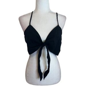 Le Lis Black Eyelet Crop Tie Front Top. Size L